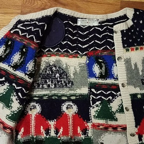 Vtg valerie stevens wool christmas sweater button down - Picture 2 of 9